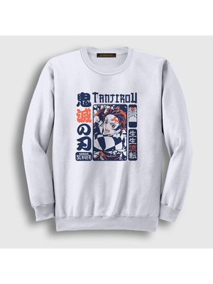 Presmono Unisex Beyaz Rage Tanjiro Kamado Anime Demon Slayer Kimetsu No Yaiba Sweatshirt