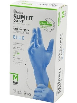 Semel Reflex Slimfit Glove KOD-026 M Mavi Pudrasız Muayene Eldiven 100LÜ BX40