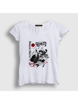 Presmono Kadın Beyaz Tanjiro Nezuko V2 Anime Demon Slayer Kimetsu No Yaiba T-Shirt