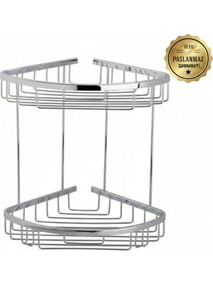 Çelik Banyo Paslanmaz Pirinç Zerrin 2'li 22*22 cm Şampuanlık Banyo Rafı