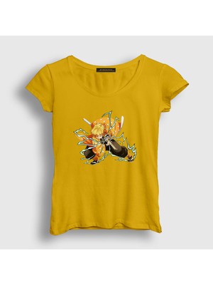 Presmono Kadın Sarı Zenitsu Anime Demon Slayer Kimetsu No Yaiba T-Shirt