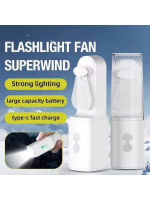 USB Şarjlı Fenerli Mini El Fanı 1200 Mah Taşınabilir Çanta Kamp ve Ofis Vantilatörü