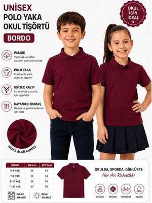 Qulat Unisex Çocuk Polo Yaka Okul Tişörtü – Pamuklu Kısa Kollu
