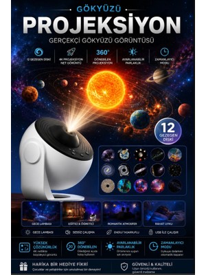 Gerçekçi Hd 12 Film Disk Galaksi Projektörü LED Gökyüzü Projeksiyon Yıldızlı Masa ve Gece Lambası