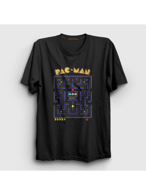 Presmono Unisex Siyah Map Pac Man Pacman T-Shirt