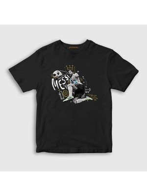 Presmono Unisex Çocuk Siyah 10 Argentina Soccer Futbol Lionel Messi T-Shirt