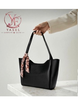 Yasel Takı & Çanta Kadın Fularlı Fermuarlı Siyah El & Omuz Çantası