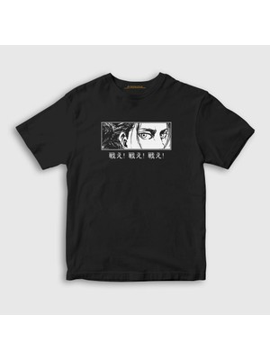 Presmono Unisex Çocuk Siyah Eren Yeager Flowers Anime Attack On Titan T-Shirt