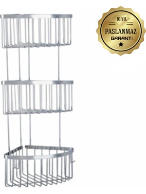 Çelik Banyo Derin Şampuanlık Paslanmaz Pirinç 3'lü 19X19 cm Şampuanlık Köşe Süngerlik
