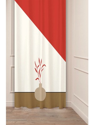 Greendecor Minimalist Sade Vazo Yaprak Çiçek Bohem Desenli Renkli Özel Tasarımlı Dijital Baskılı Şık Modern Fon Perde
