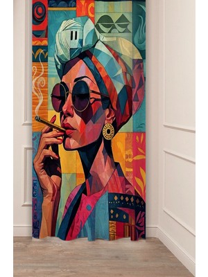 Greendecor Pop Art Kadın Figürlü Dijital Baskılı Fon Perde  Modern Retro Sanat Özel Tasarımlı Dijital Baskılı Fon Perde
