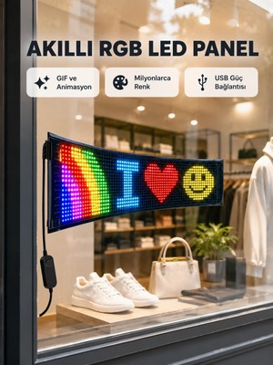 Ceylan Adam Mey Ithalat® Rgb LED Panel – USB Güç Girişli, Gıf ve Yazı Gösterimli Akıllı Ekran
