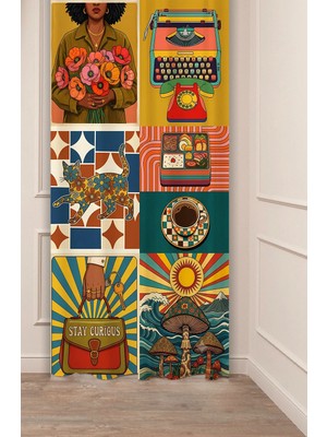 Greendecor Boho Retro Daktilo ve Çiçek Kolajı Dijital Baskılı Fon Perde Özel Tasarımlı Dijital Baskılı Fon Perde