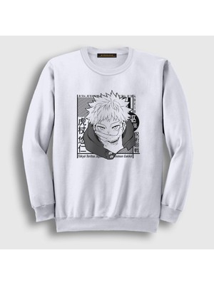 Presmono Unisex Beyaz Yuji Itadori Anime Jujutsu Kaisen Sweatshirt