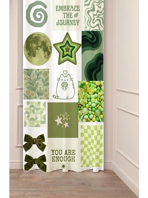 Greendecor Aesthetic Moodboard Wall Collage Baskılı Fon Perde Y2K Retro Vision Board Perde Özel Tasarımlı Dijital Baskılı Fon Perde