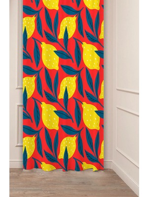 Greendecor Limon Yaz Çiçek Desenli Renkli Özel Tasarımlı Dijital Baskılı Şık Modern Fon Perde