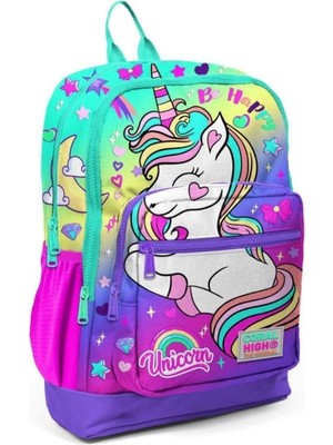 Coral High Kids Lavanta Su Yeşili Unicorn Desenli Dört Bölmeli Okul Sırt Çantası 23729
