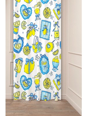 Greendecor Limon Yaz Çiçek Desenli Renkli Özel Tasarımlı Dijital Baskılı Şık Modern Fon Perde