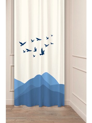 Greendecor Doğa Sakura Güneş Kuş Dağ Orman Ağaç Göl Manzara Desenli Renkli Özel Tasarımlı Dijital Baskılı Fon Perde