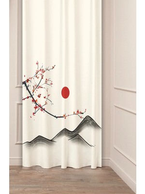 Greendecor Doğa Sakura Güneş Kuş Dağ Orman Ağaç Göl Manzara Desenli Renkli Özel Tasarımlı Dijital Baskılı Fon Perde