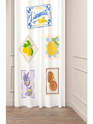 Greendecor Limon Yaz Çiçek Desenli Renkli Özel Tasarımlı Dijital Baskılı Şık Modern Fon Perde