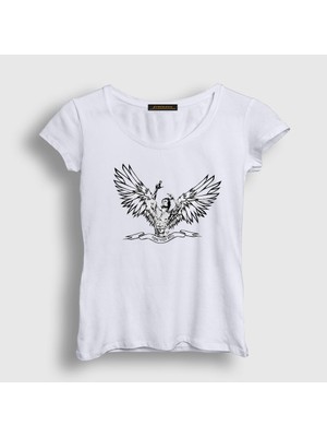 Presmono Kadın Beyaz Angel Gym Fitness Zyzz T-Shirt