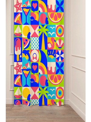 Greendecor Limon Yaz Çiçek Desenli Renkli Özel Tasarımlı Dijital Baskılı Şık Modern Fon Perde