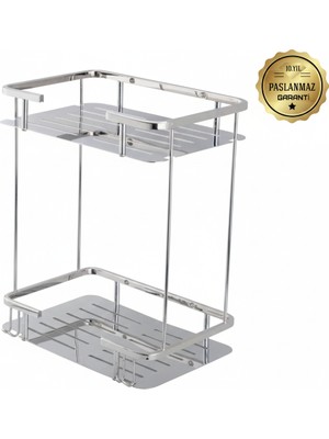 Çelik Banyo Paslanmaz Pirinç Lidya Iki'li 15X22 cm Şampuanlık Süngerlik Köşeliği Duş Banyo Rafı