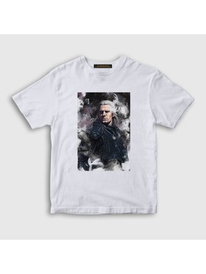 Presmono Unisex Çocuk Beyaz Geralt Of Rivia Dizi Witcher T-Shirt