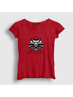 Presmono Kadın Kırmızı Logo Dizi Witcher T-Shirt