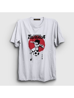 Presmono Unisex Beyaz Flag Futbol Anime Kaptan Captain Tsubasa T-Shirt