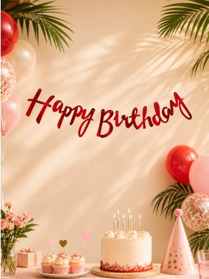 Happy Birthday Kaligrafi Banner Kırmızı