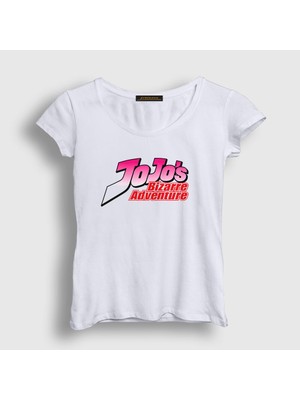 Presmono Kadın Beyaz Logo Anime Jojo T-Shirt