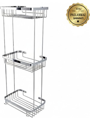 Çelik Banyo Paslanmaz Çelik Taci 3’lü 23X15 cm Şampuanlık Köşe Süngerlik