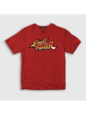 Presmono Unisex Çocuk Kırmızı Logo Oyun Street Fighter T-Shirt