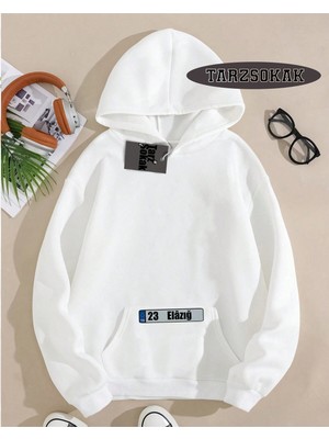 Tarzsokak Kapşonlu Sweatshirt Beyaz 23 Elâzığ Özel Tasarım Plaka Detaylı