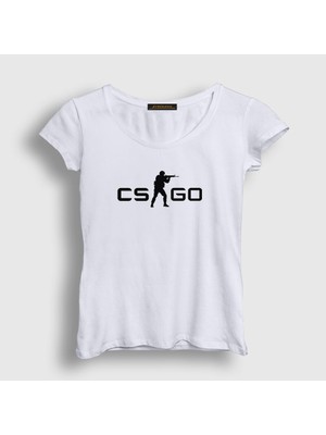 Presmono Kadın Beyaz Logo V2 Oyun Counter Strike Cs Go T-Shirt