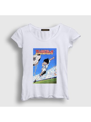 Presmono Kadın Beyaz Shoot Futbol Anime Kaptan Captain Tsubasa T-Shirt
