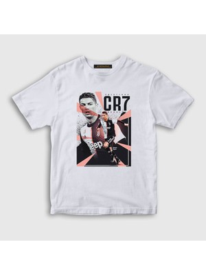 Presmono Unisex Çocuk Beyaz Poster V2 Futbol Cr7 Cristiano Ronaldo T-Shirt