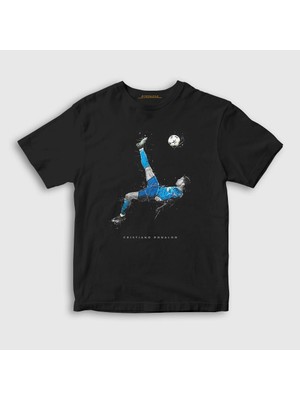 Presmono Unisex Çocuk Siyah Reverse Shot Rövaşata Cristiano Ronaldo T-Shirt
