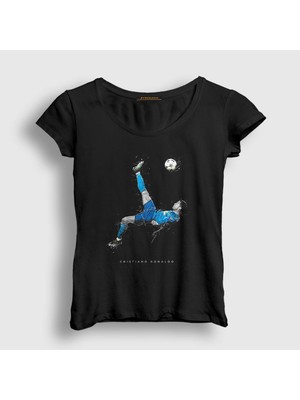 Presmono Kadın Siyah Reverse Shot Rövaşata Cristiano Ronaldo T-Shirt