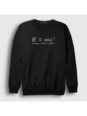 Presmono Unisex Siyah Energy Milk Coffee Science Albert Einstein Sweatshirt