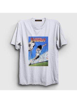 Presmono Unisex Beyaz Shoot Futbol Anime Kaptan Captain Tsubasa T-Shirt
