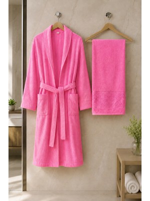 Belinis Belınis Pembe Bornoz Set 1 Adet Bornoz 1 Adet Baş Havlu OREL SPA KALİTESİ ^100 PAMUK