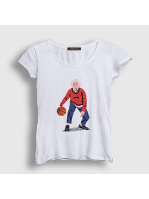 Presmono Kadın Beyaz Basketball Basketbol Albert Einstein T-Shirt