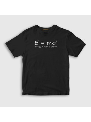Presmono Unisex Çocuk Siyah Energy Milk Coffee Science Albert Einstein T-Shirt