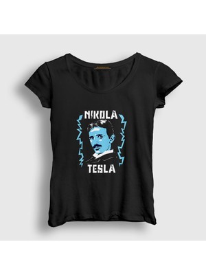 Presmono Kadın Siyah Electricity Scientist Nikola Tesla T-Shirt