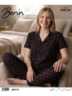 Berin  Kadın Kısa Kollu Kalpli Pijama Takımı – Siyah