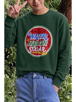 Oksit Bs Watermelon Sugar Karpuz Baskılı Unisex Bisiklet Yaka Sweatshirt