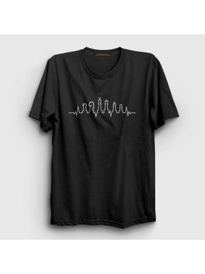 Presmono Unisex Siyah Heartbeat Chess Satranç T-Shirt